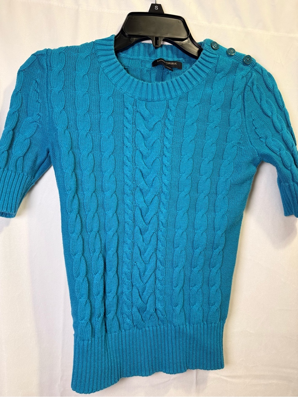 XS Banana Republic Cable Knit Short-Sleeve Sweater in Teal - Women's